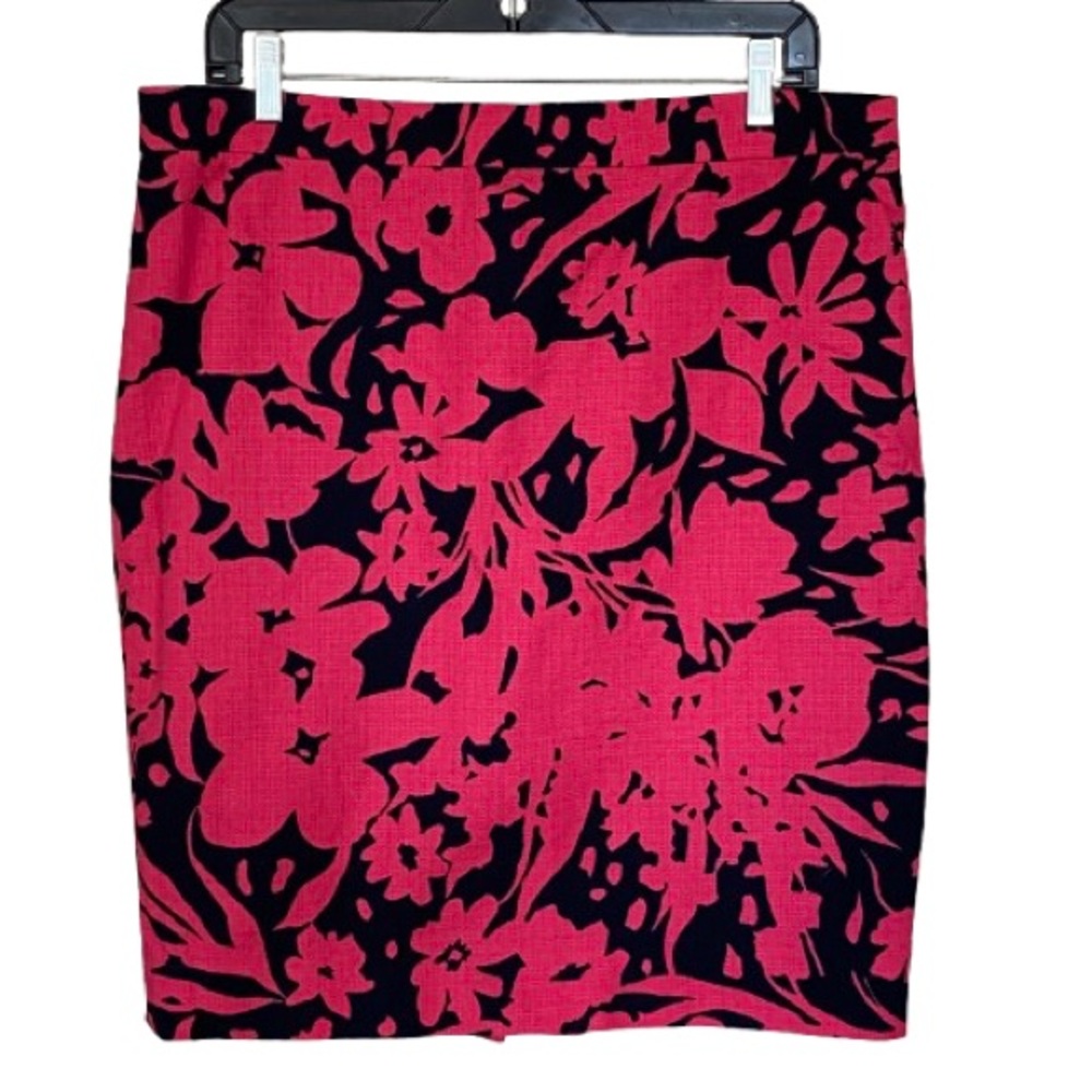 J. Crew Women's Pink & Navy Floral Pencil Skirt Sz 14 Cotton Lined Preppy Chic